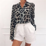 Women Long Sleeve Sexy Leopard Print Blouse